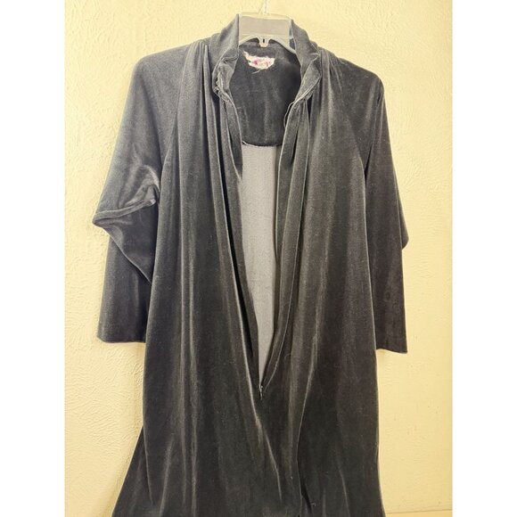 VTG Evelyn Pearson XS Black Velour Zip House Coat Dress Approx 52"L EUC - Picture 2 of 8